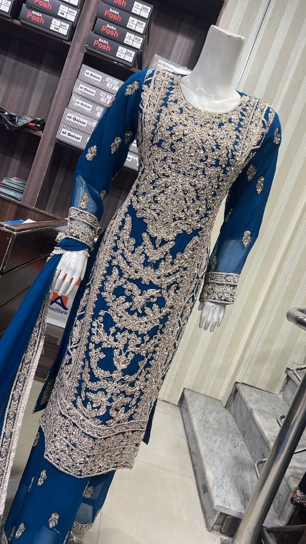 EC25-4 Party Plazzo Outfit Teal Blue - Image 2
