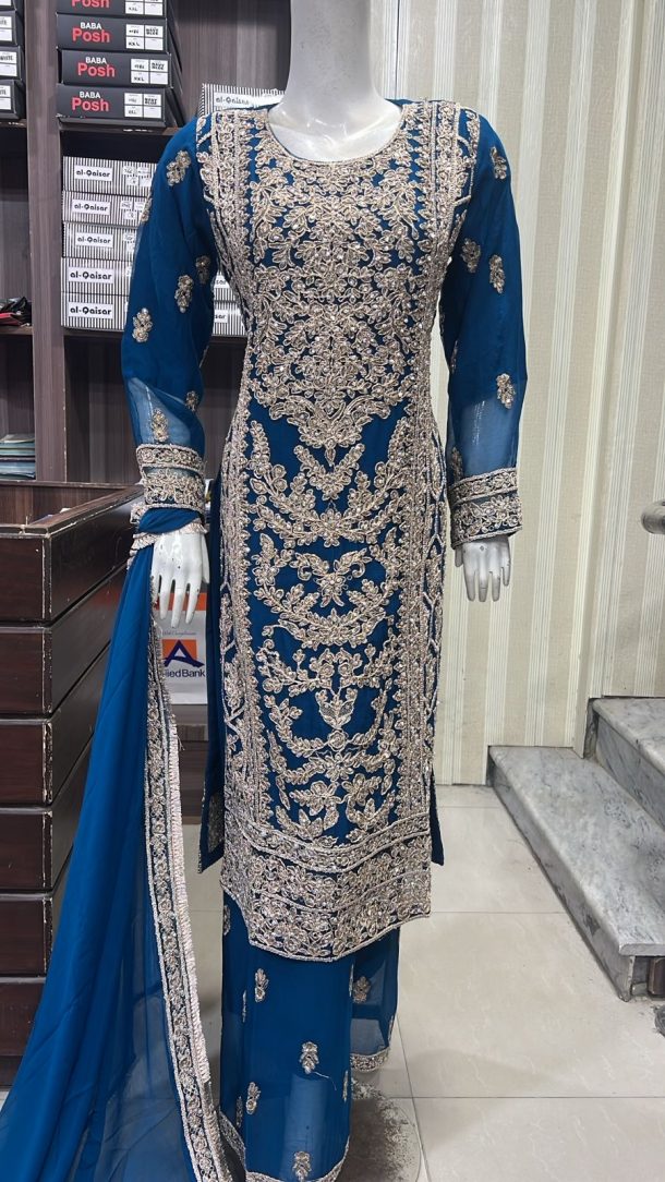 EC25-4 Party Plazzo Outfit Teal Blue