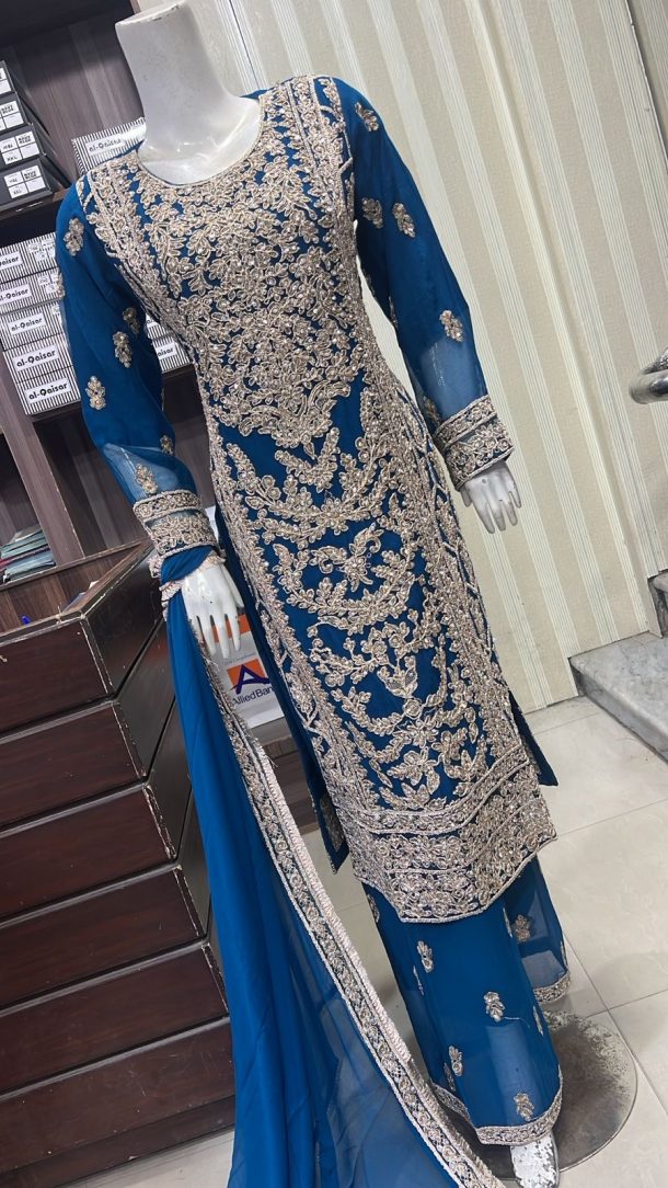 EC25-4 Party Plazzo Outfit Teal Blue - Image 3
