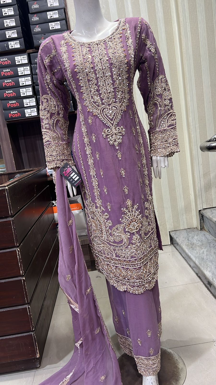 ShaZaib Eid 26 Chiffon Party Plazzo Lilac - Image 3