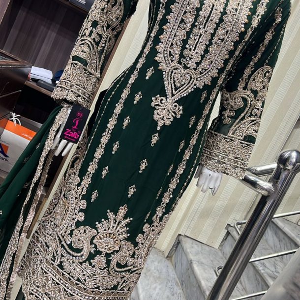 Alternative view of ShaZaib Eid 26 Chiffon Party Plazzo BottleGreen