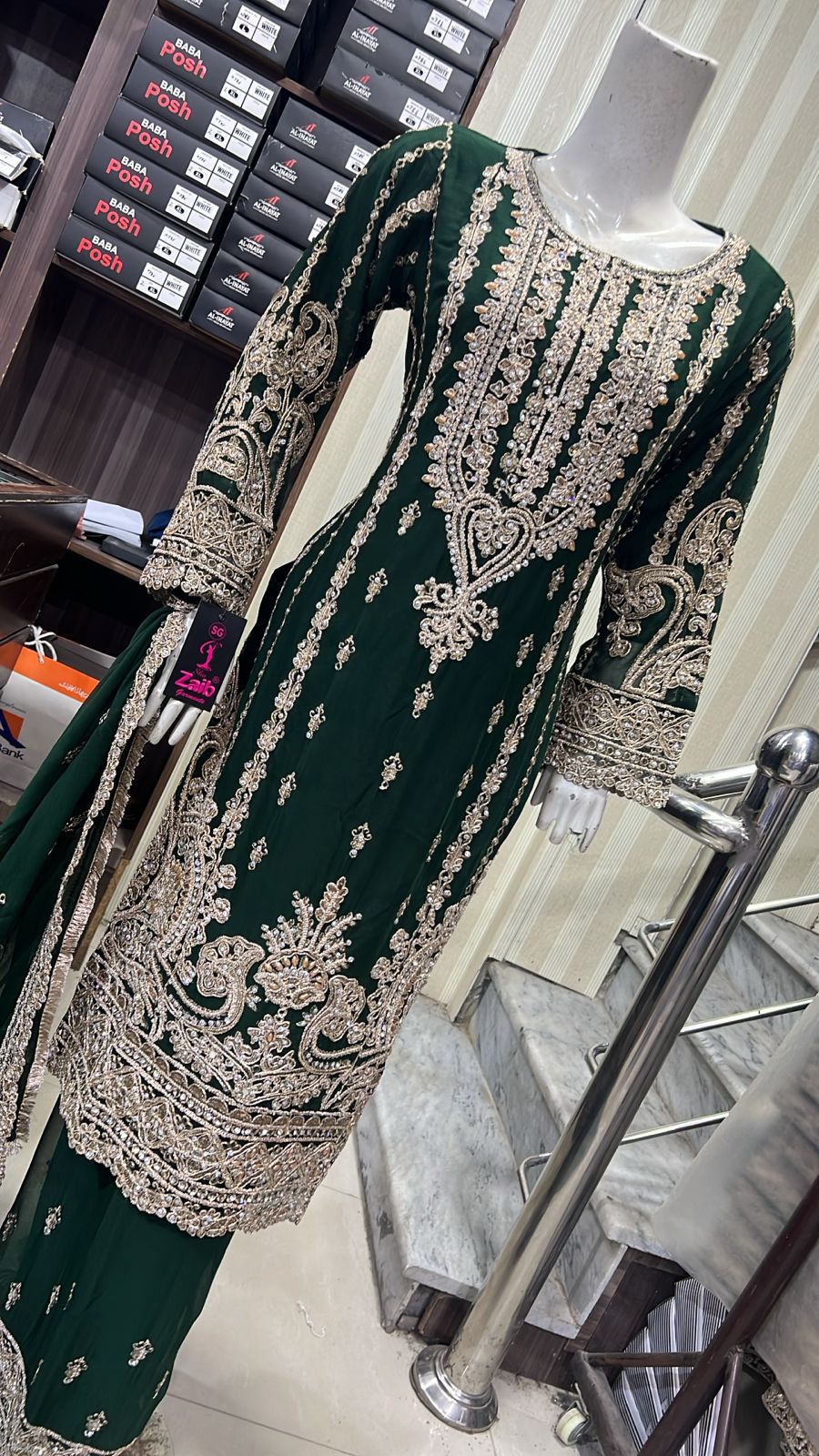 ShaZaib Eid 26 Chiffon Party Plazzo BottleGreen - Image 2